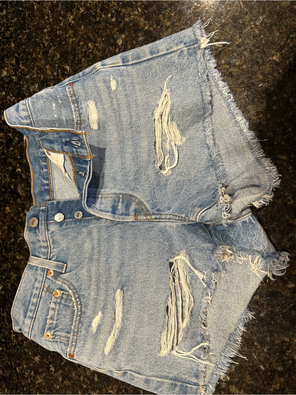 Levi's Light Blue High-Rise Distressed Denim Shorts